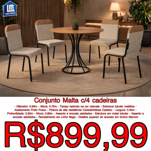 Mesa jantar malta redonda com 4 cadeiras / frete grátis / pague na entrega 