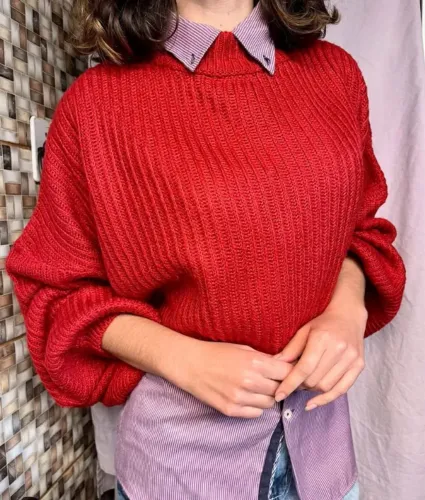 Suéter Cropped Tricot Manga Bufante
