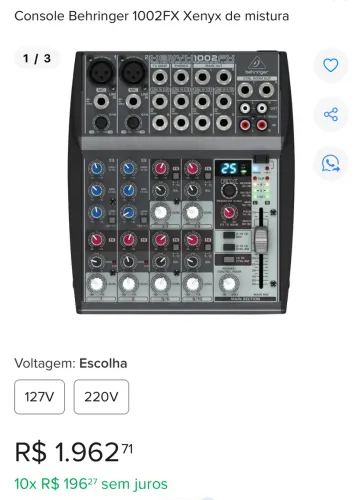 mesa de som behringer xenyx 1002fx