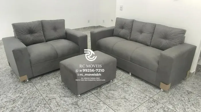 Sofá 2 e 3 lugares com Puff Suede D33 Confortável Direto da Fábrica - Confira!