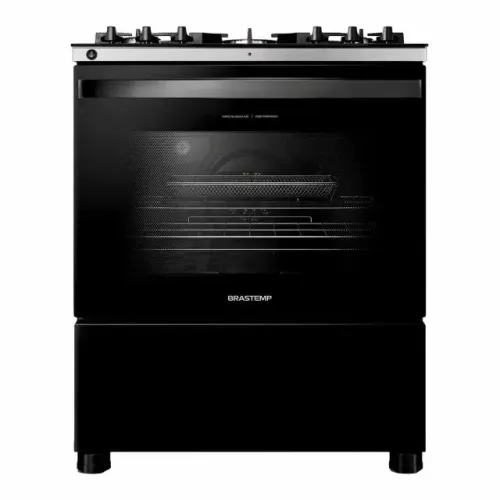 Fogão Brastemp 5 Bocas Preto Com Mesa de Vidro, Função Air Fryer e Turbo Chama - BFS5LAE