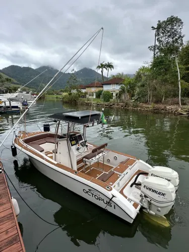 Lancha Fishing 24,5 pés com 2 motores Evenrude 115 HP. Barco com teka, muito novo!