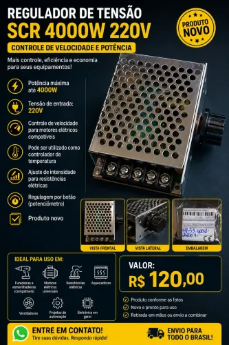 ? Regulador de Tensão / Controlador de Velocidade SCR 4000W 220V - Novo