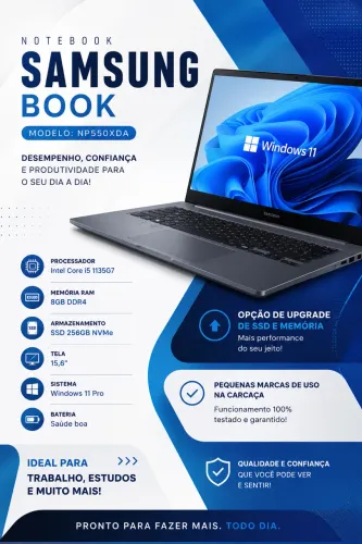 Notebook Samsung Book i5 1135g7 8gb Ssd 256gb