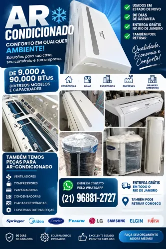 Ar Condicionado Usado e Revisado 9.000 a 90.000 BTUs 90 Dias Garantia + Entrega Grátis RJ