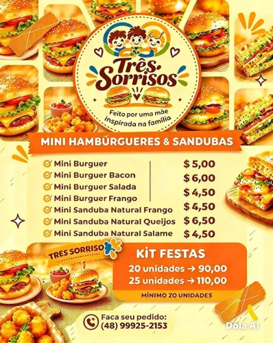 Mini burguers e Mini sandubas Natuais.