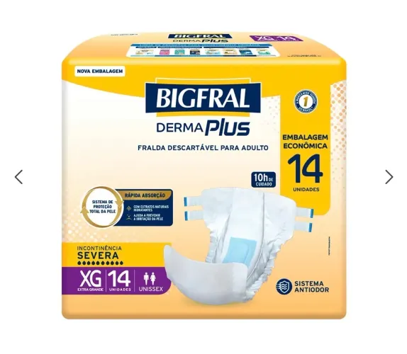 03 Pacotes Fralda Geriátrica Bigfral Dermaplus XG 14 Unidades