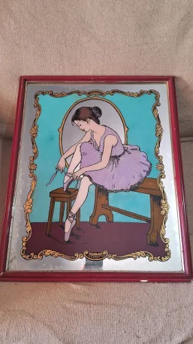 Quadro antigo da bailarina com vidro e moldura, 50×40cm.