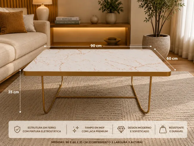 Mesa de centro moderna dourado com marmorizado