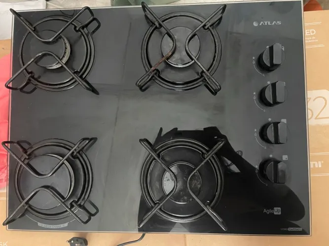 Fogão cooktop 4 bocas atlas agile up mesa de vidro mega chama ,seminovo 250$
