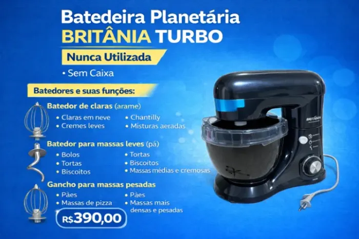 BAIXOU! Batedeira Planetária Turno Britânia BBP515 - NUNCA USADA