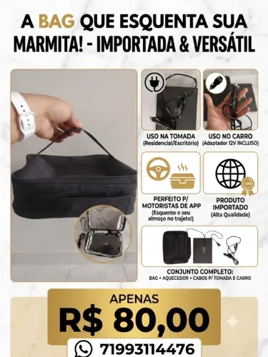 Bag Marmita - Alimento quente utilizando tomada e/ou carro