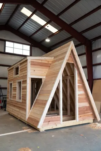 Construção de casa de madeira mini chalé 