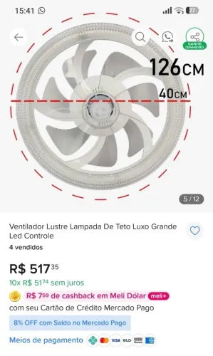 Ventilador Lustre Lampada De Teto Luxo Grande Led Controle