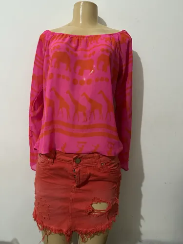 Saia jeans laranja