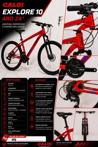 Bicicleta MTB Caloi Explorer 10 Aro 24 | Quadro 19? | Shimano 21V | Nova