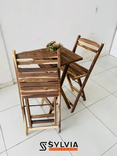Conjunto bistrô dobrável cru