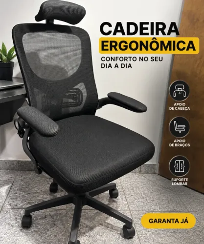 Cadeira Ergonômica Mesh com Apoio de Cabeça e Suporte Lombar