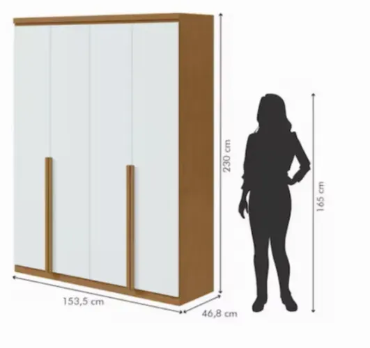 Guarda Roupa Solteiro 4 Portas 2 Gavetas Alonzo Móveis Lopas Amêndoa Clean/Branco - Marrom