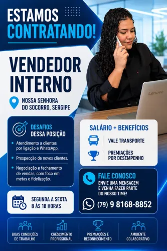 VAGA DE EMPREGO PARA VENDEDOR INTERNO.