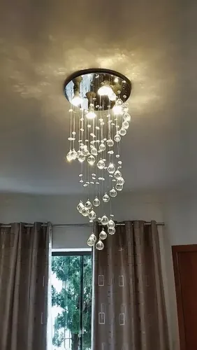 Lustre Espiral de Cristal K9 Legitimo para Sala de Jantar - Base 30cm Inox