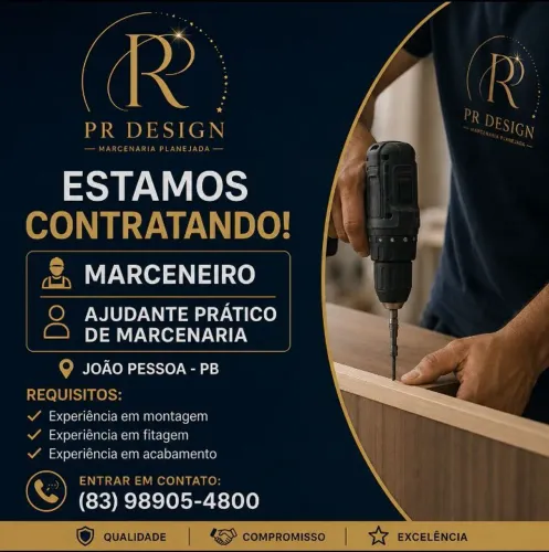 Contrata-se Marceneiro e Ajudante Prático de Marcenaria