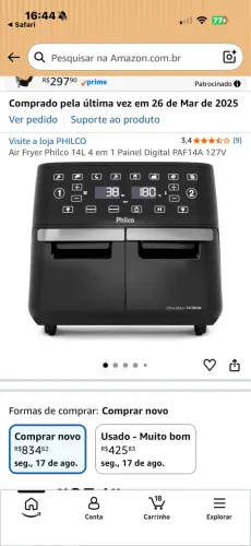 Air Fryer Philco 14L 4 em 1 Painel Digital PAF14A 127V