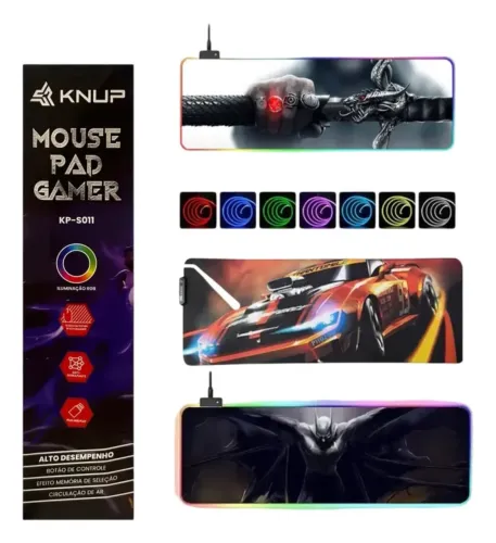Super Mousepad Gamer Com Iluminação Rgb Knup Led Preto