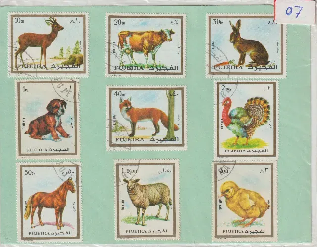 Selos Kit 07 - selos filatélicos de Fujeira, animais domésticos e selvagens de 1972