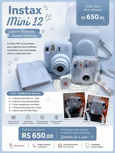 Camera Fotográfica Instax Mini completa + case