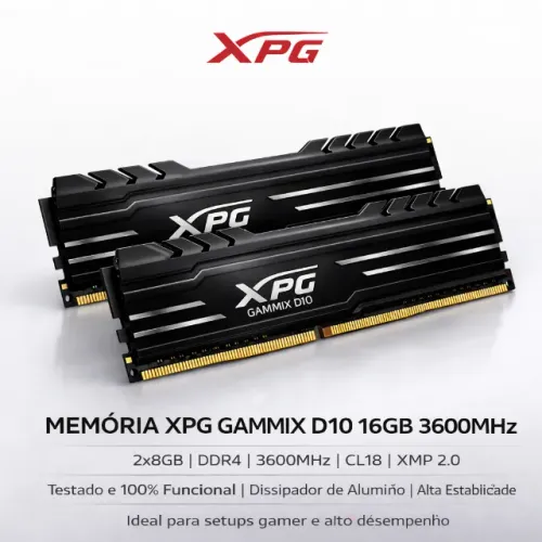 Memória RAM 16GB (2x8GB) DDR4 3600MHz XPG Gammix D10 Black (AX4U36008G18I-SB10)