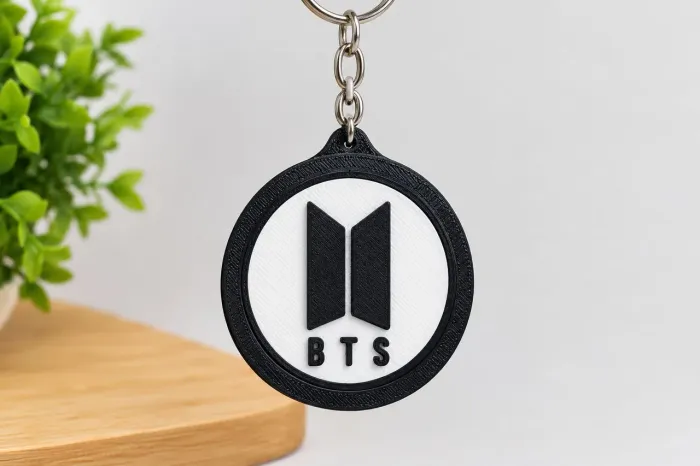Chaveiro BTS ARMY Giratório 3D Dupla Face Preto e Branco