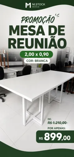 Mesa de reunião branca 2,00 x 0,90m