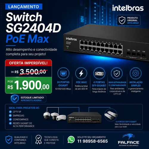 Intelbras Sg2404d Poe Max Int Switch Ger 24 Portas Gigabit+4 Mini-gbic