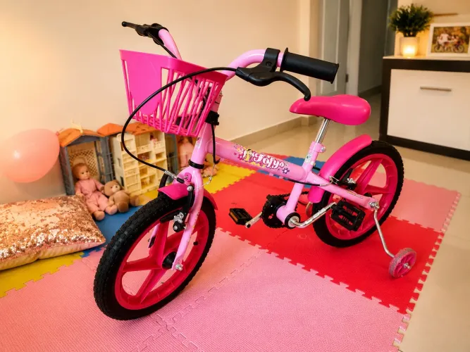 Bicicleta Infantil Verden Fofys Aro 16, com cestinha, rodinhas e freios V-brake