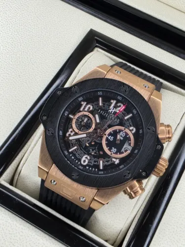 Relogio Hublot King Gold Rose/Preto com Cronografo LINHA AAA+ EM 10 X SEM JUROS