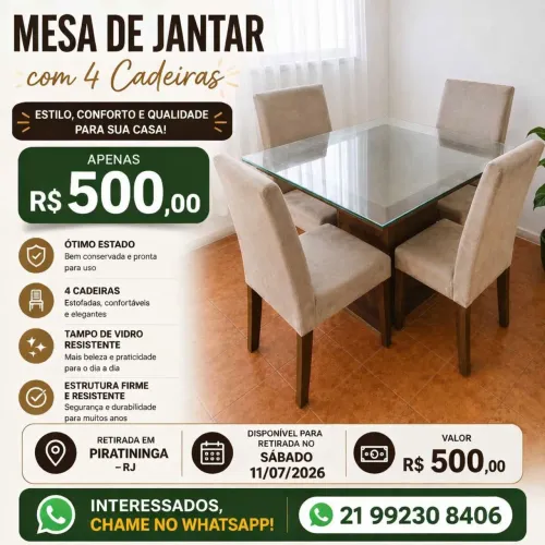 Mesa de Jantar com 4 Cadeiras