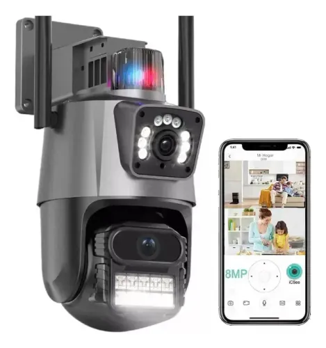 Câmera Segurança Wifi Ip Lente Dupla 2x 3mp Externa 360° A prova Dágua Cor Cinza Policial