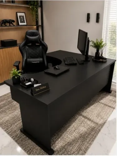 Mesa Executiva Delluxe Black. Alto Padrão. Em L : L200cm x P160cm x A74cm.