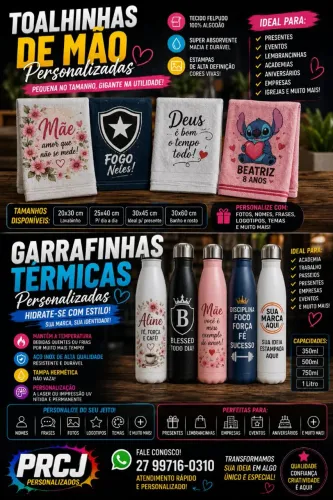 Toalhinha de mão e garrafinha térmica