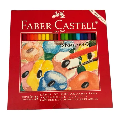 Caixa rara Faber Castell flores 24 lapis aquarela, com logo antiga do pincel