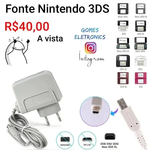 Carregador Bivolt Para Nintendo Dsi, Dsi Xl, 2ds,3ds, 3ds Xl - Fonte Nintendo