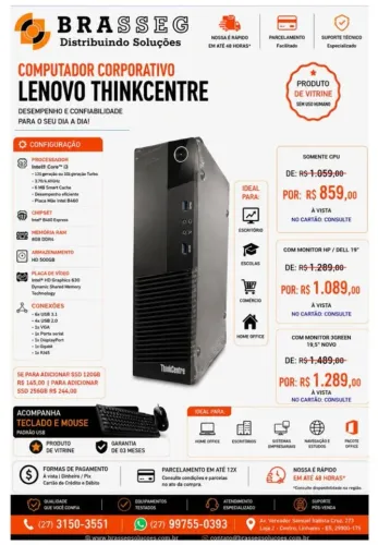 Computador CPU Desktop Lenovo Think Centre M93P i3 /4GB/500TB