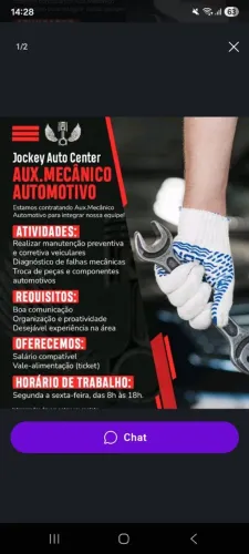 Vaga para auxiliar de mecânico automotivo.