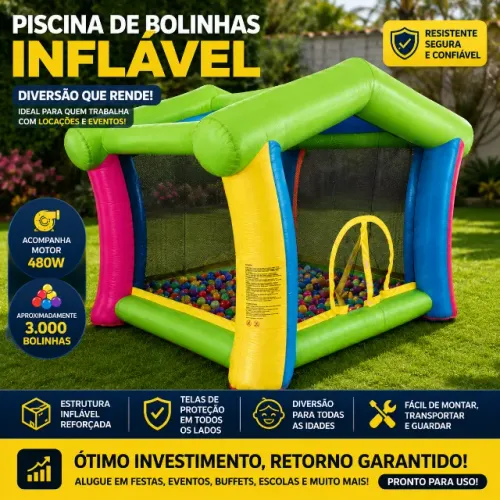 Piscina de Bolinhas Inflável Casinha Grande + Motor 480W + Bolinhas