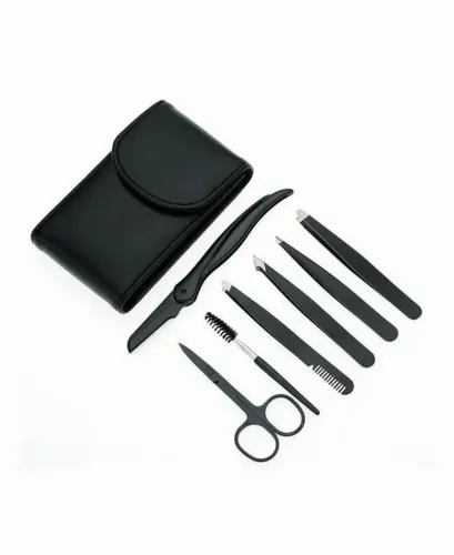 Kit com 7 itens para sobrancelha com estojo.