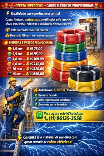 Cabos elétricos flexível antichamas certificado pelo Inmetro rolos 100mts 