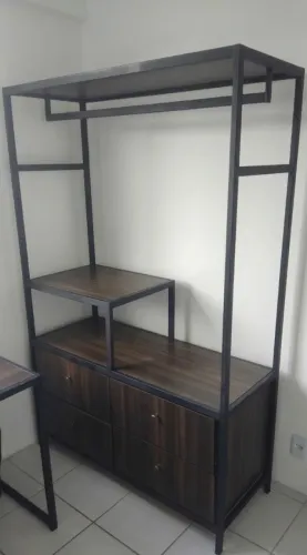 Closet Estilo Industrial 2 Gavetas Móveis Preto-imbuia