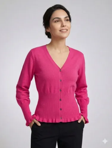 Cardigan Ruffled Pink! ? Em tricô premium fúcsia