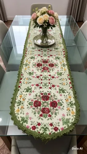 Toalha caminho d mesa sírio bordado feito à mão anos 60 1,50 m de compriment